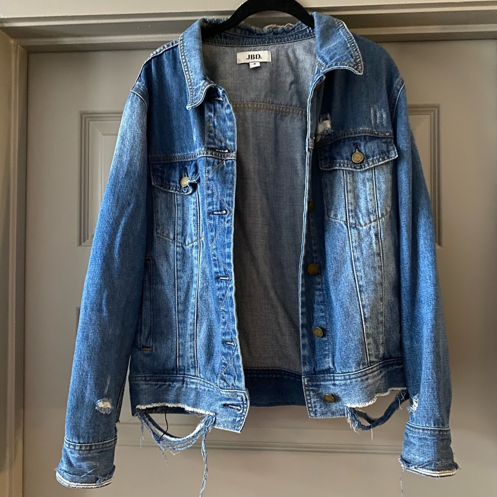 Just Black Denim Shredded Detail Denim Jacket